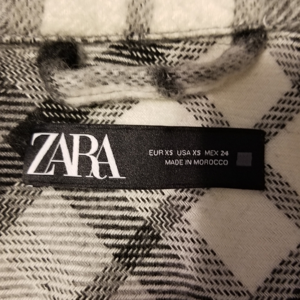 Zara Wool Blend Plaid Overshirt White/Black Size XS - Picture 13 of 13